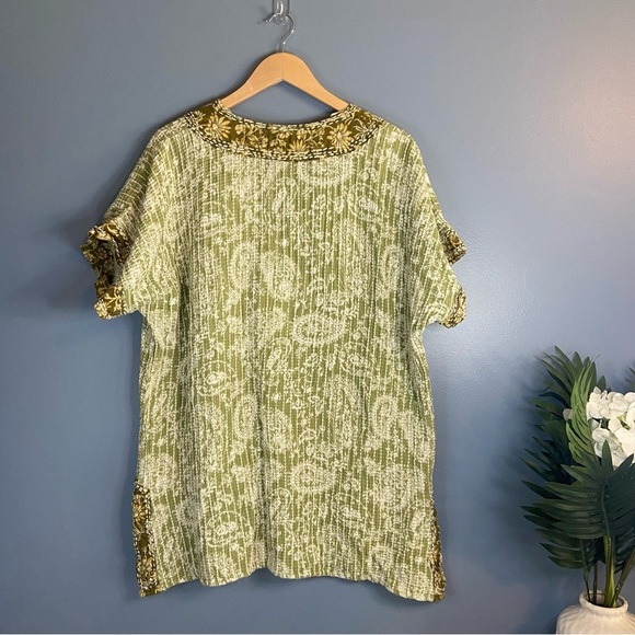 Zara Green Boho Print Quilted Tunic Mini Dress - Picture 9 of 10